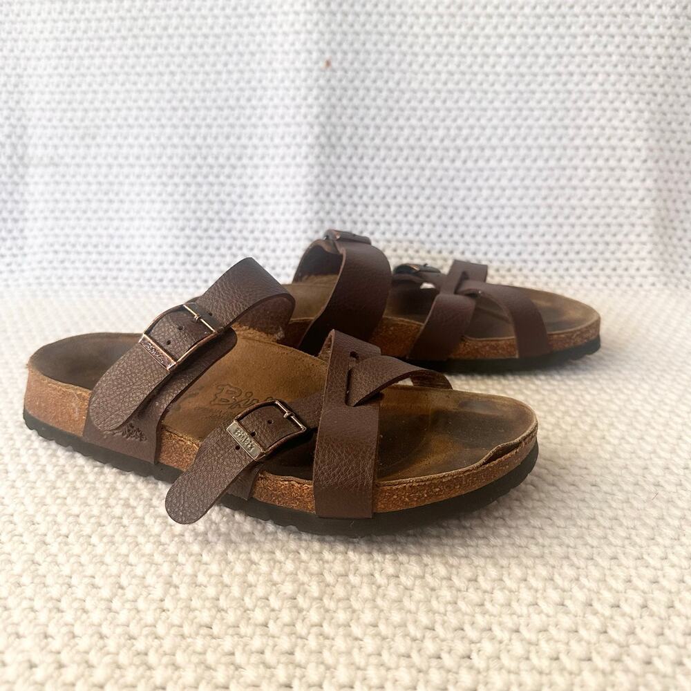 Birkenstock Birki's Brown Leather Nepal Strappy Slide On Sandals 38 Women 7